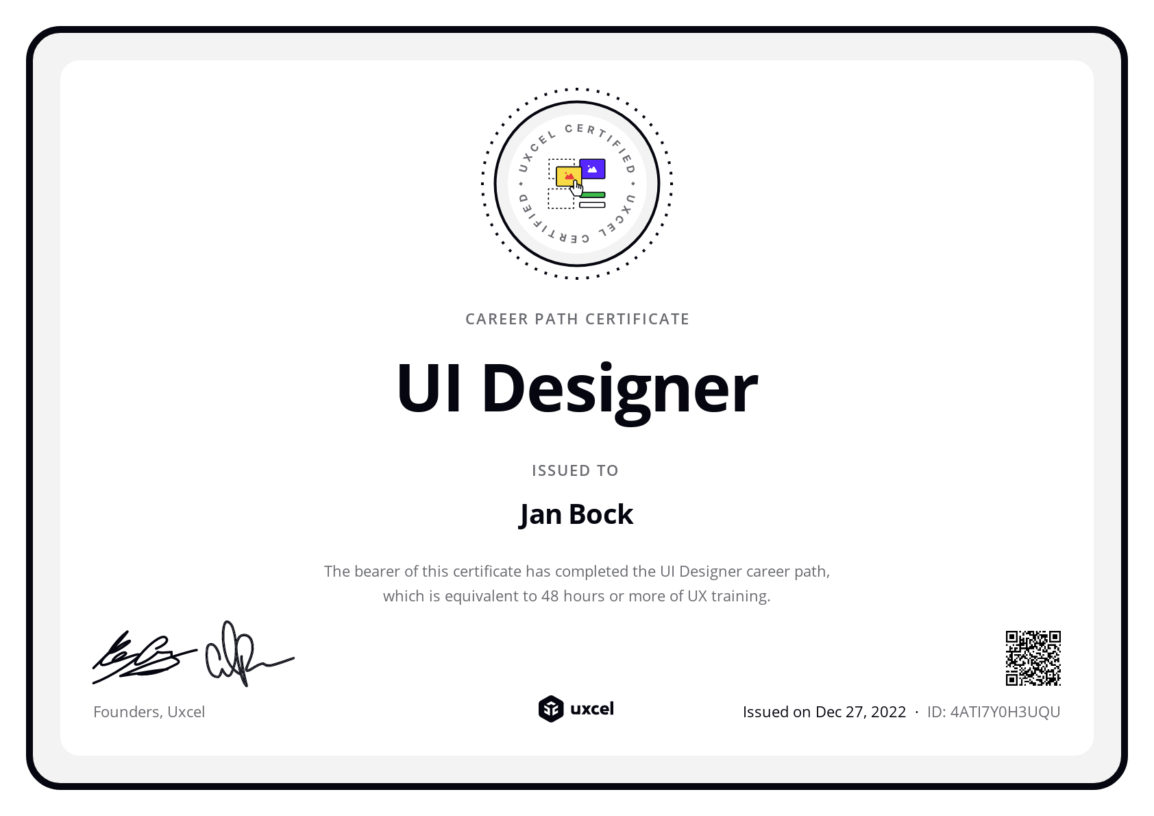 Jan Bock's certificate